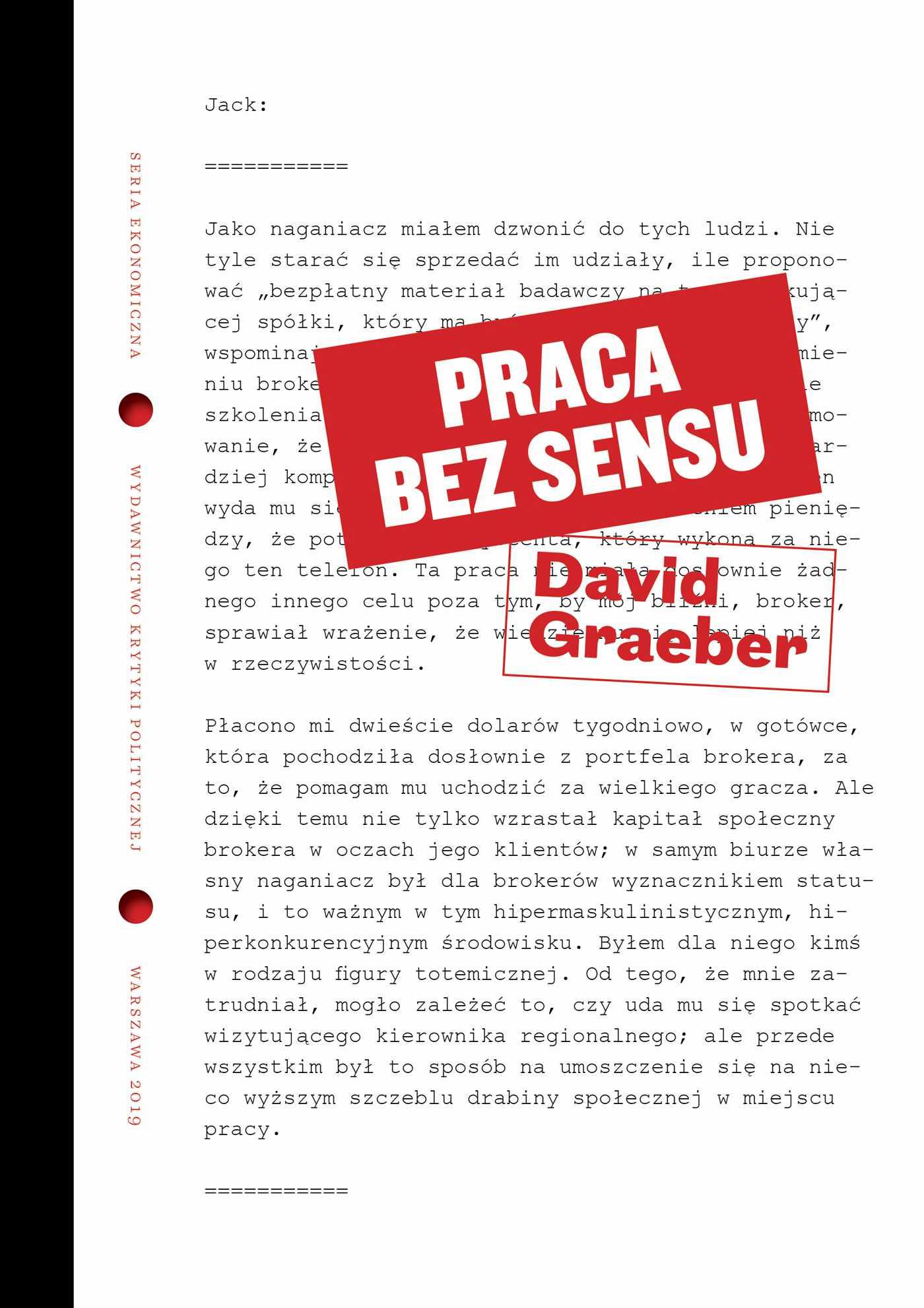 David Graeber: Praca Bez Sensu (Hardcover, Polish language, Wydawnictwo Krytyki Politycznej)